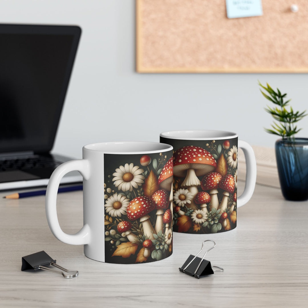 Mushroom Forest Ceramic Mug — 15oz Woodland Mushroom Motif Coffee Cup