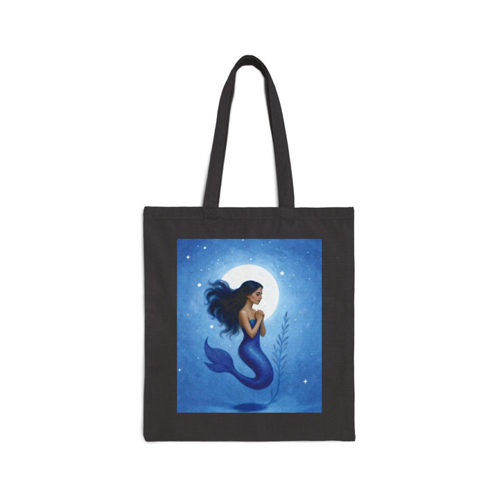 Mermaid Moon Canvas Tote - Ocean Blue Mermaid Illustration Beach Bag - Detail view - Designs by Mysh