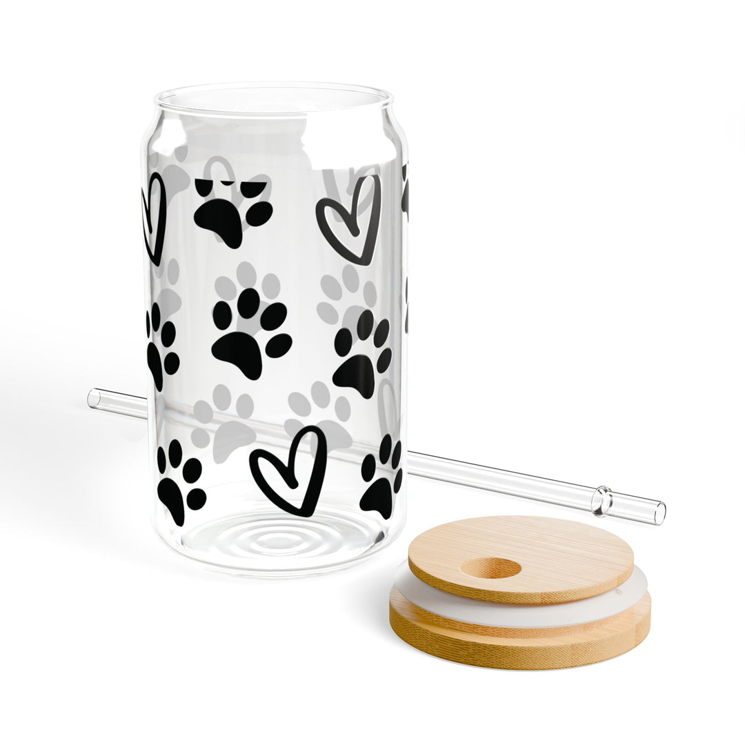 Paws and Hearts Cat and Dog Lover - 16oz Sipper Glass - Designs by Mysh