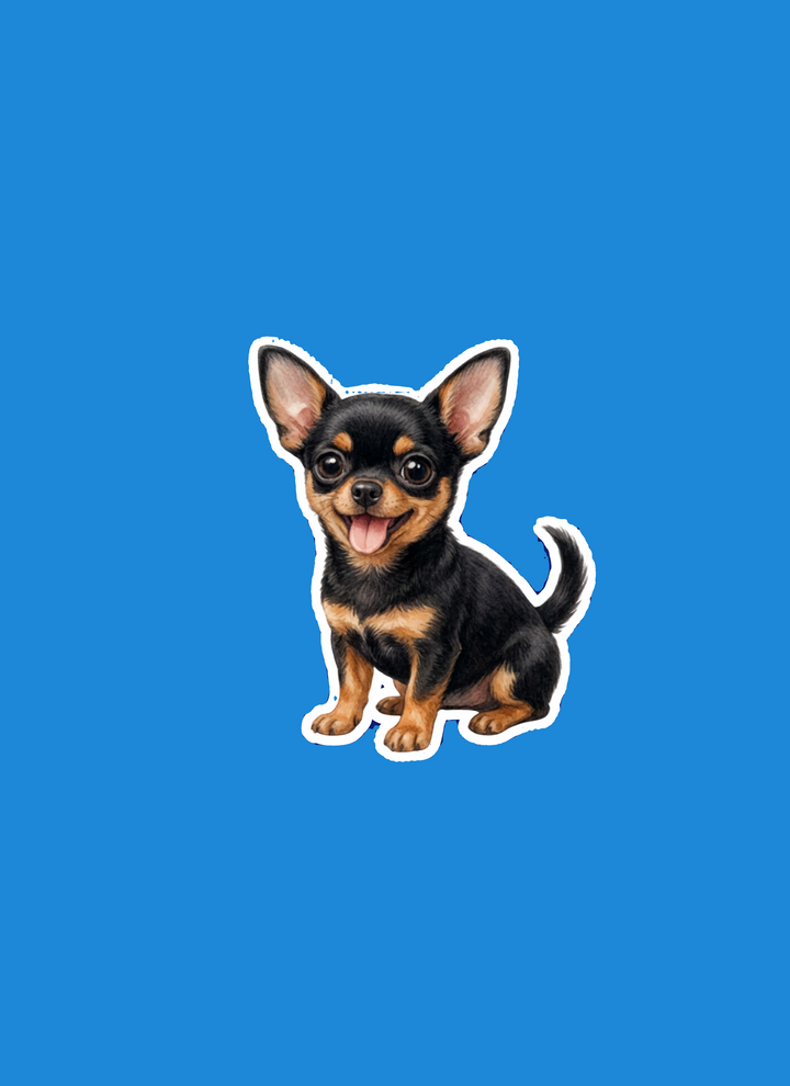 Illustration of a small dog on a blue background