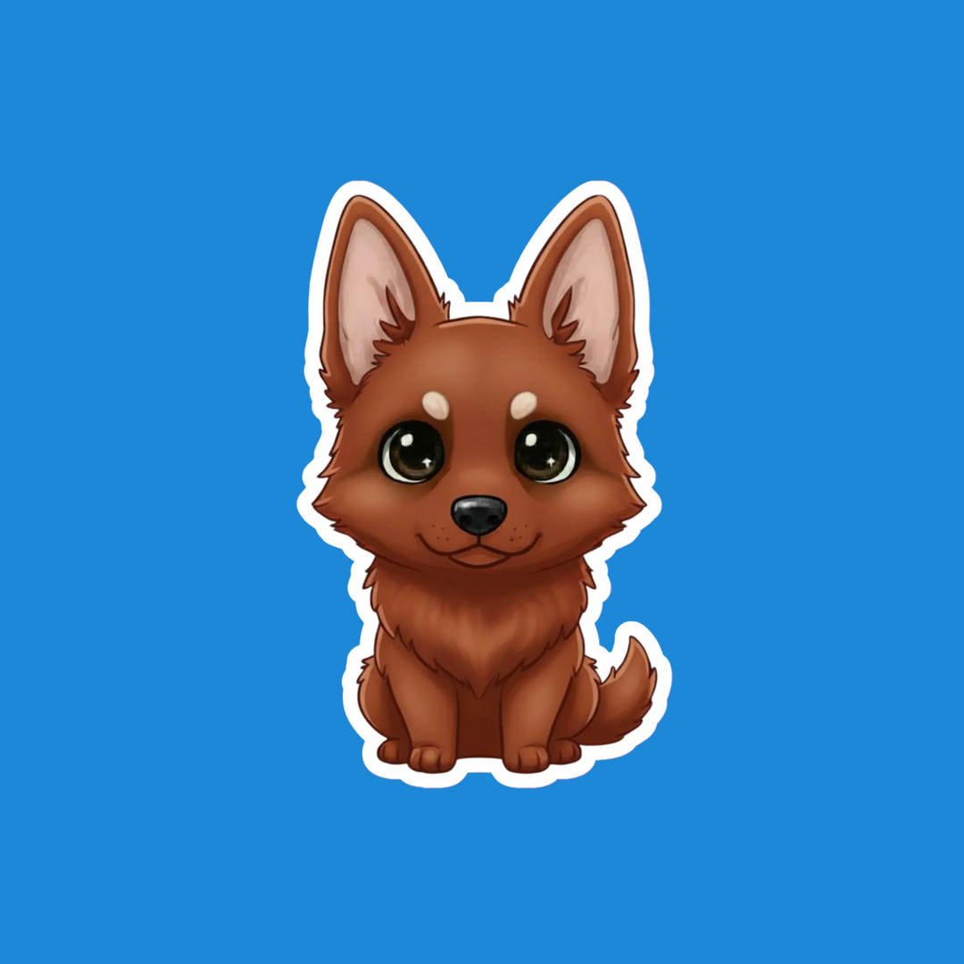 Cartoon dog sticker on a blue background