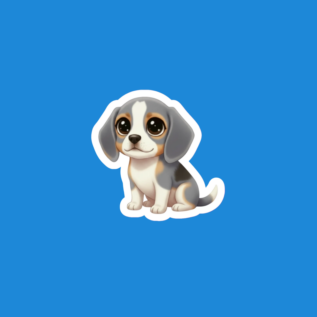 Cartoon dog sticker on a blue background