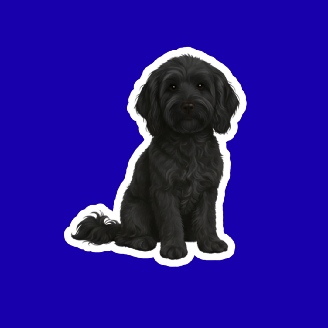 Black dog illustration on a blue background