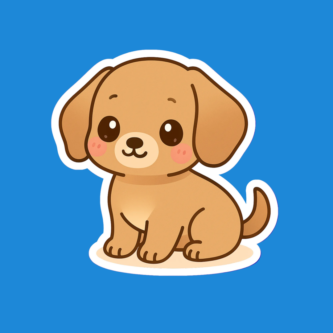 Cartoon dog sticker on a blue background