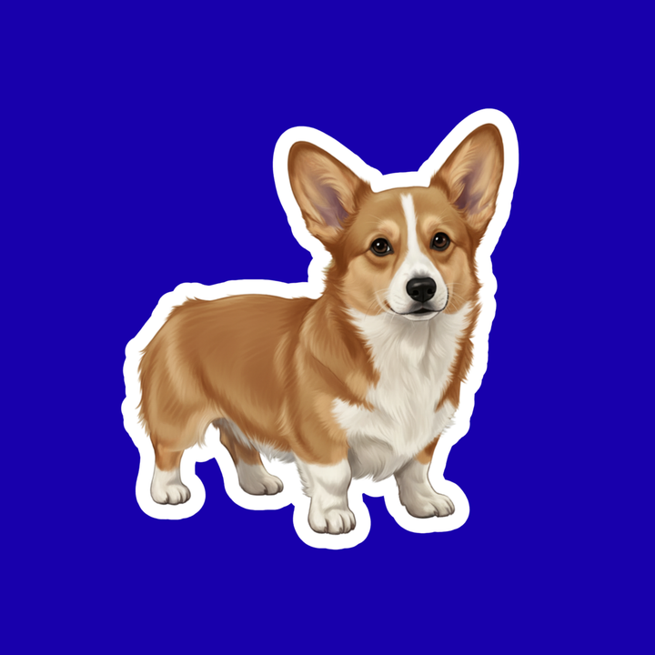 Sticker of a corgi dog on a blue background