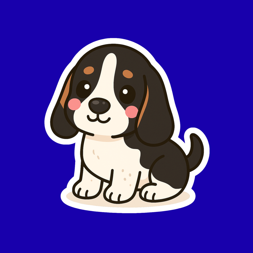 Cartoon dog sticker on a blue background