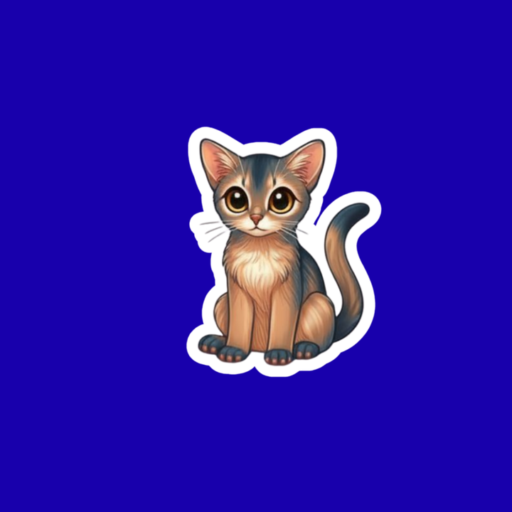 Cartoon cat sticker on a blue background