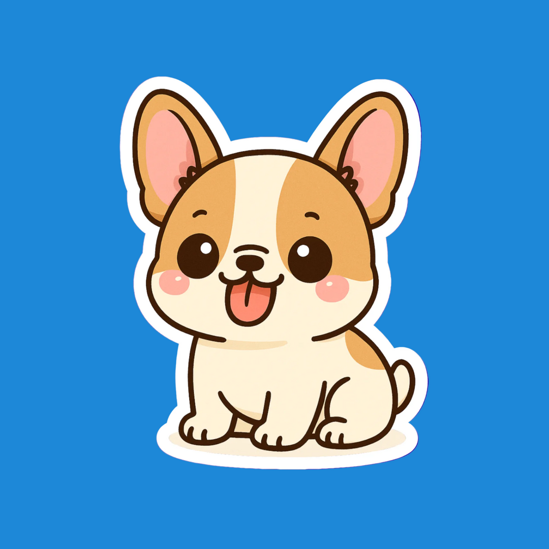 Cartoon dog sticker with a blue background
