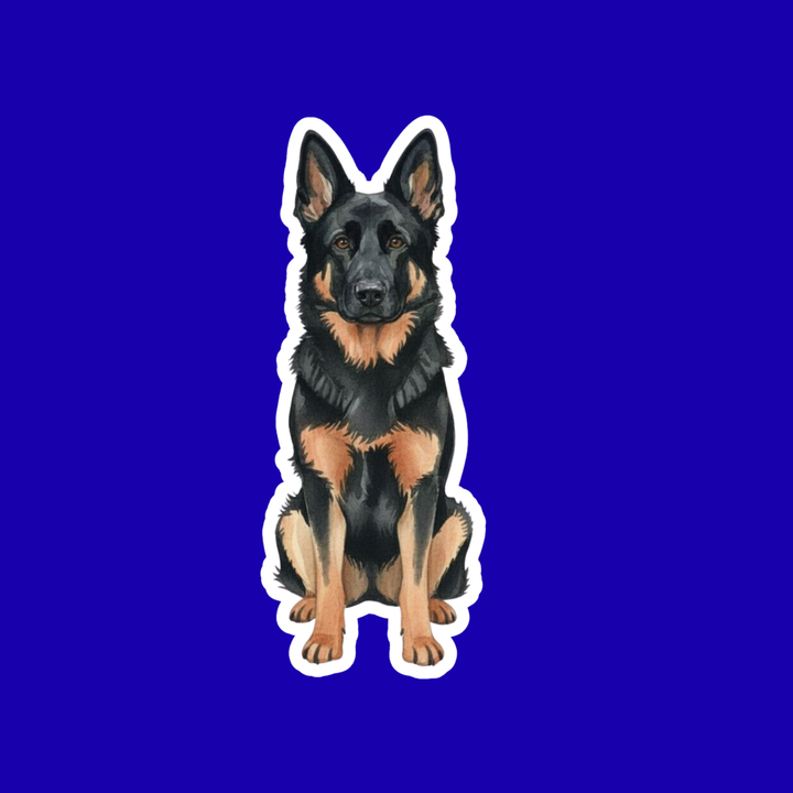 Sticker of a German Shepherd dog on a blue background