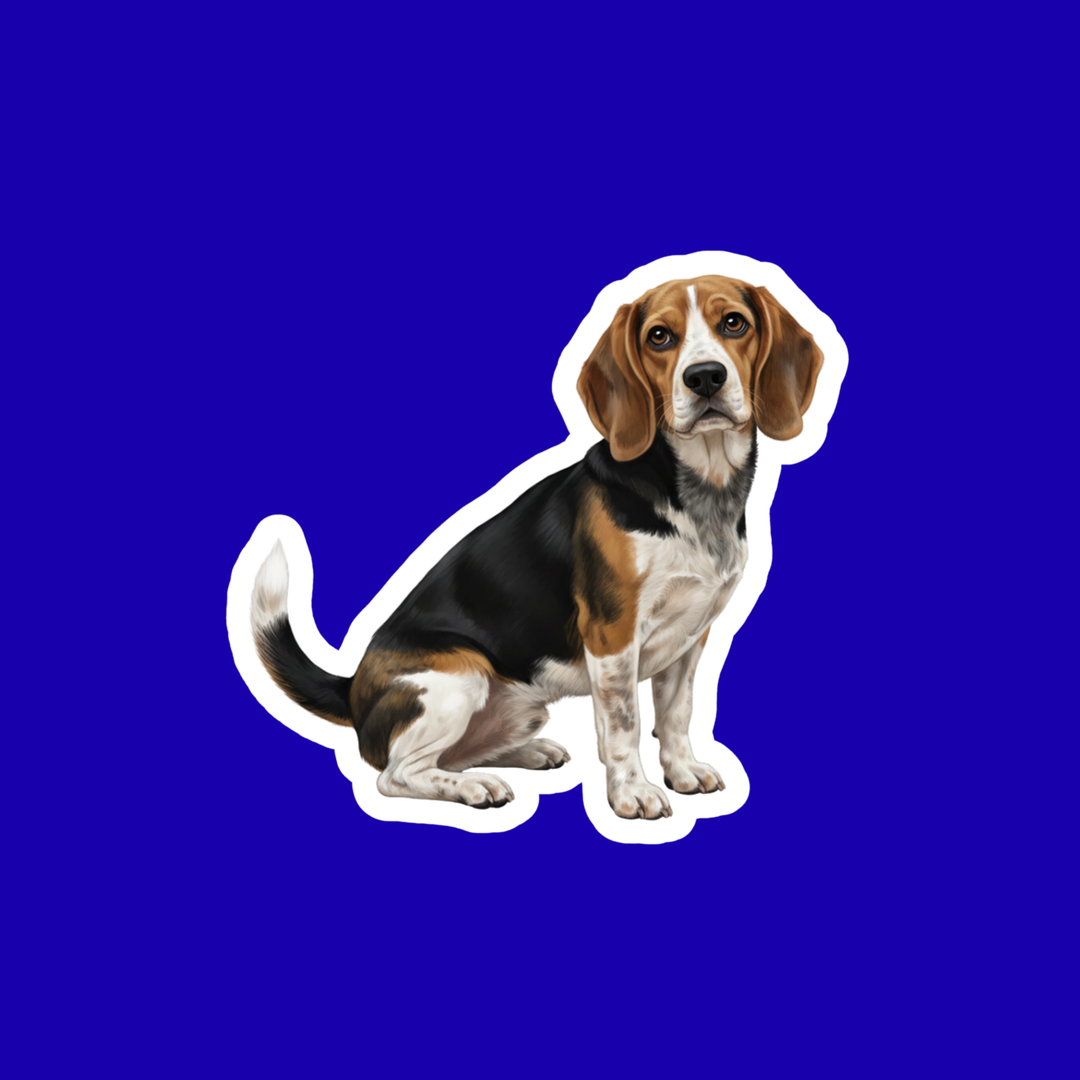 Sticker of a beagle dog on a blue background