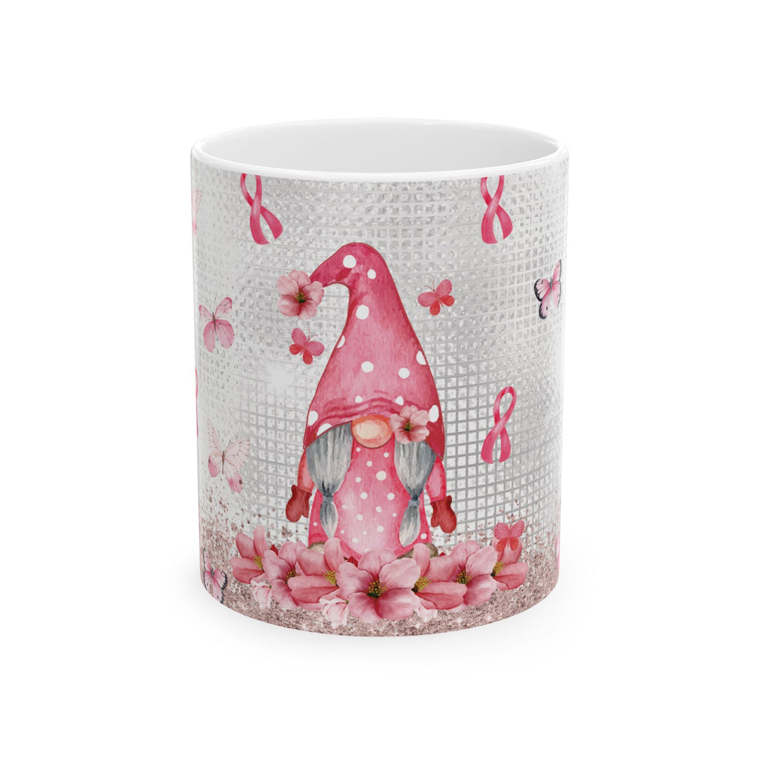 Pink Ribbon and Butterflies 15oz Ceramic Mug - Side view - Designs by Mysh