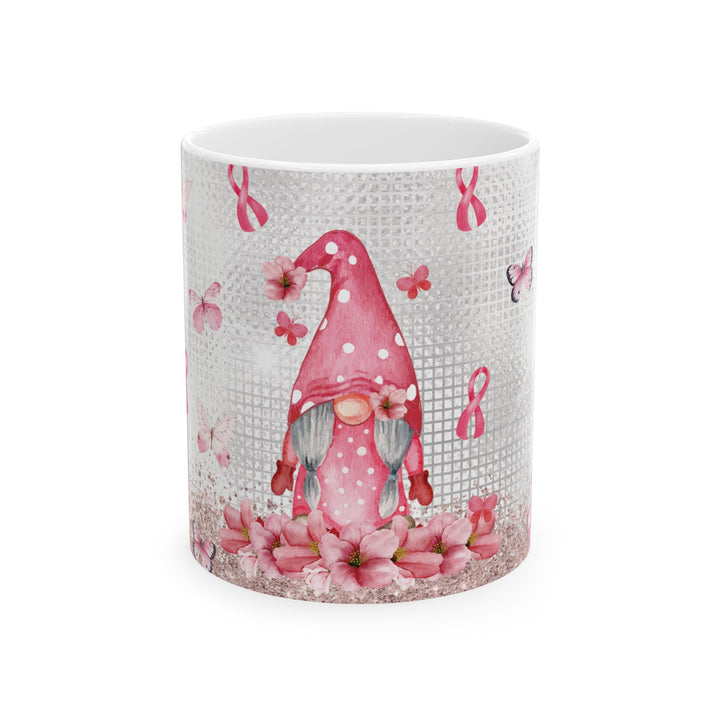 Pink Ribbon and Butterflies 15oz Ceramic Mug - Side view - Designs by Mysh
