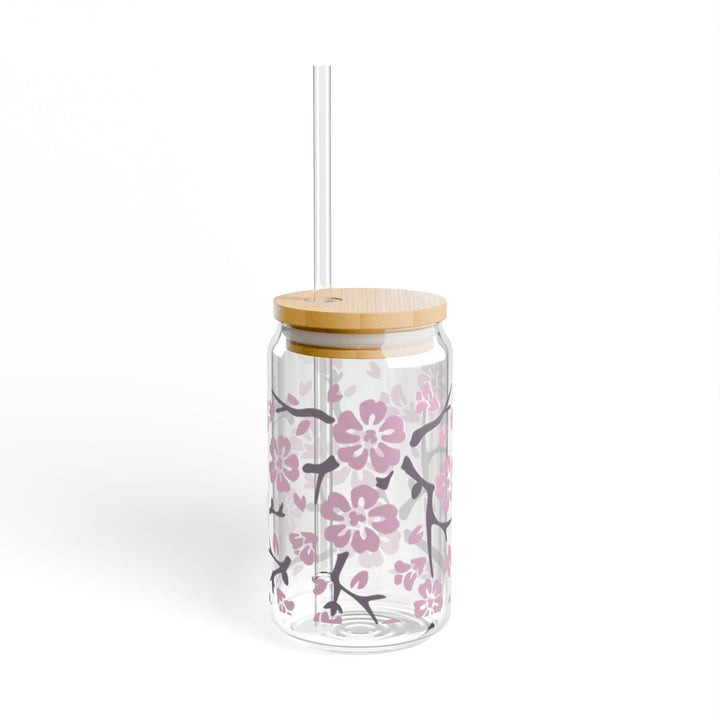 16oz Cherry Blossom Sipper Glass — Floral Cherry Blossom Motif Drinkware - Designs by Mysh