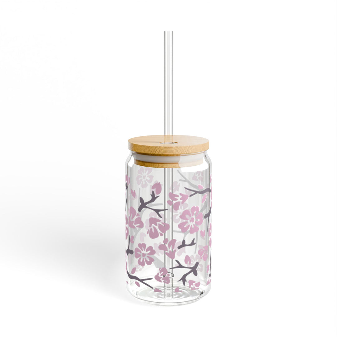 16oz Cherry Blossom Sipper Glass — Floral Cherry Blossom Motif Drinkware - Designs by Mysh