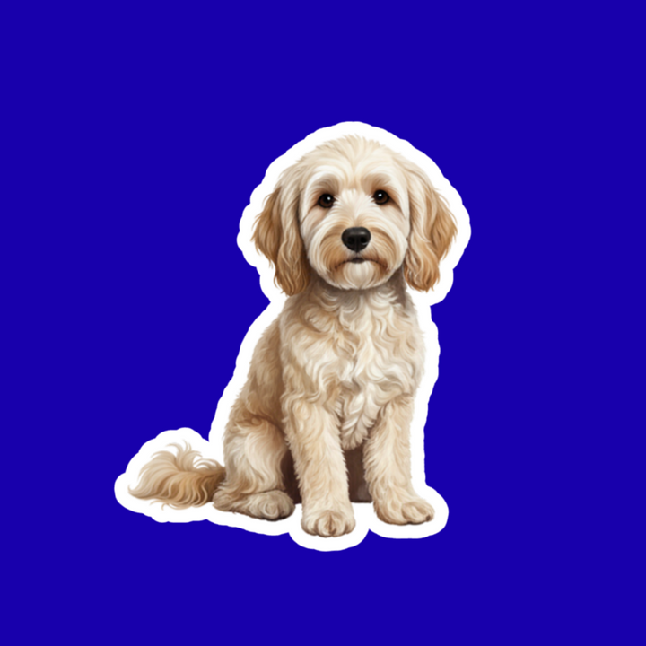 Illustration of a sitting dog on a blue background