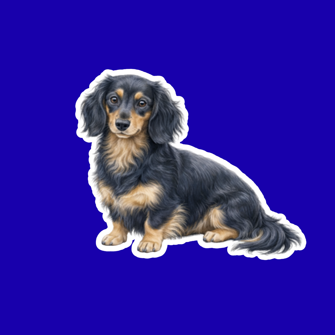 Sticker of a dachshund on a blue background