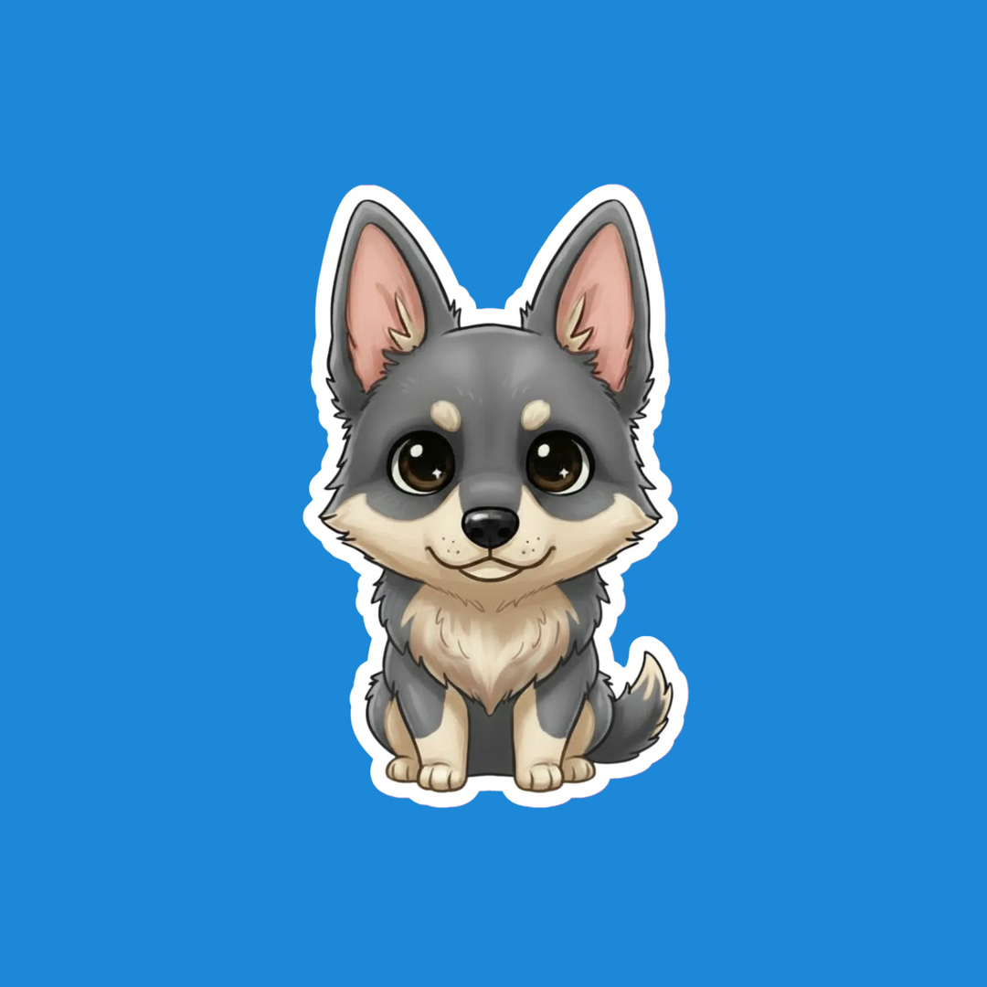 Cartoon dog sticker on a blue background