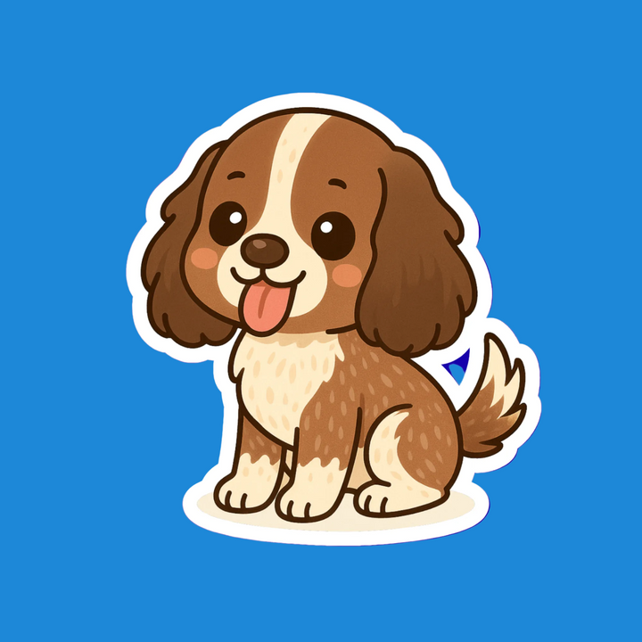 Cartoon dog sticker with a blue background