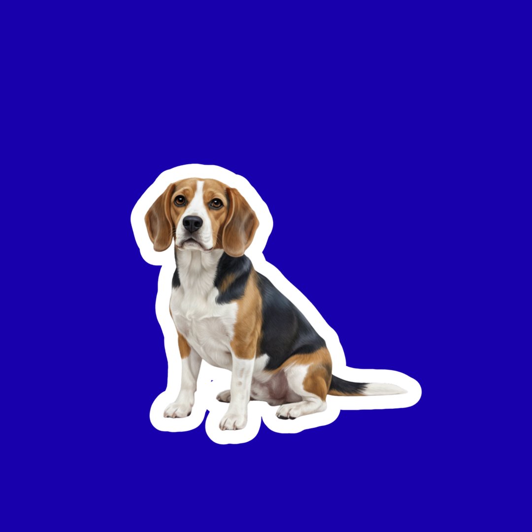 Sticker of a beagle dog on a blue background