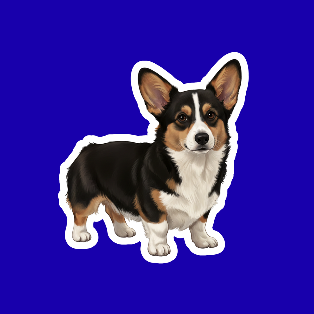 Sticker of a corgi dog on a blue background