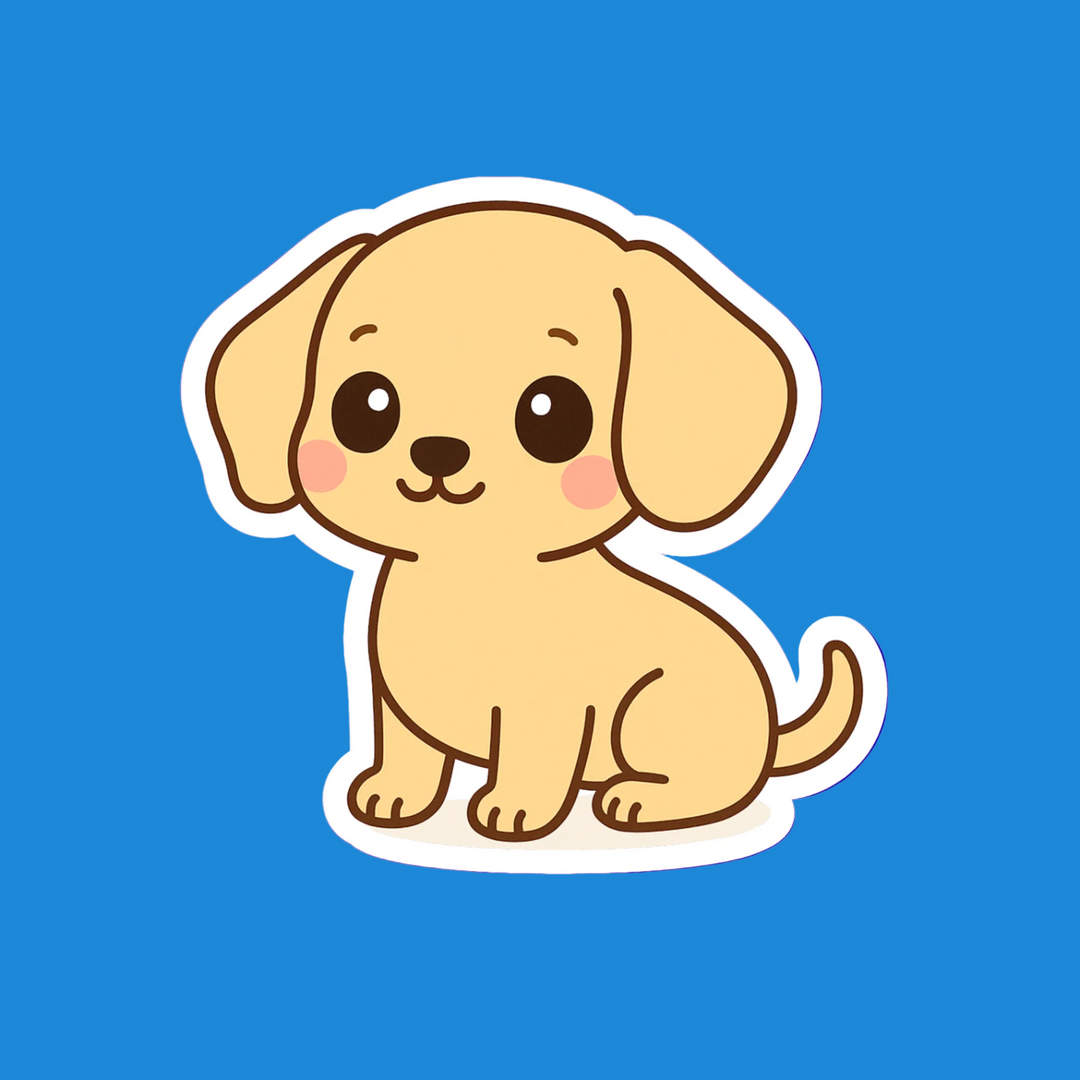 Cartoon dog sticker on a blue background
