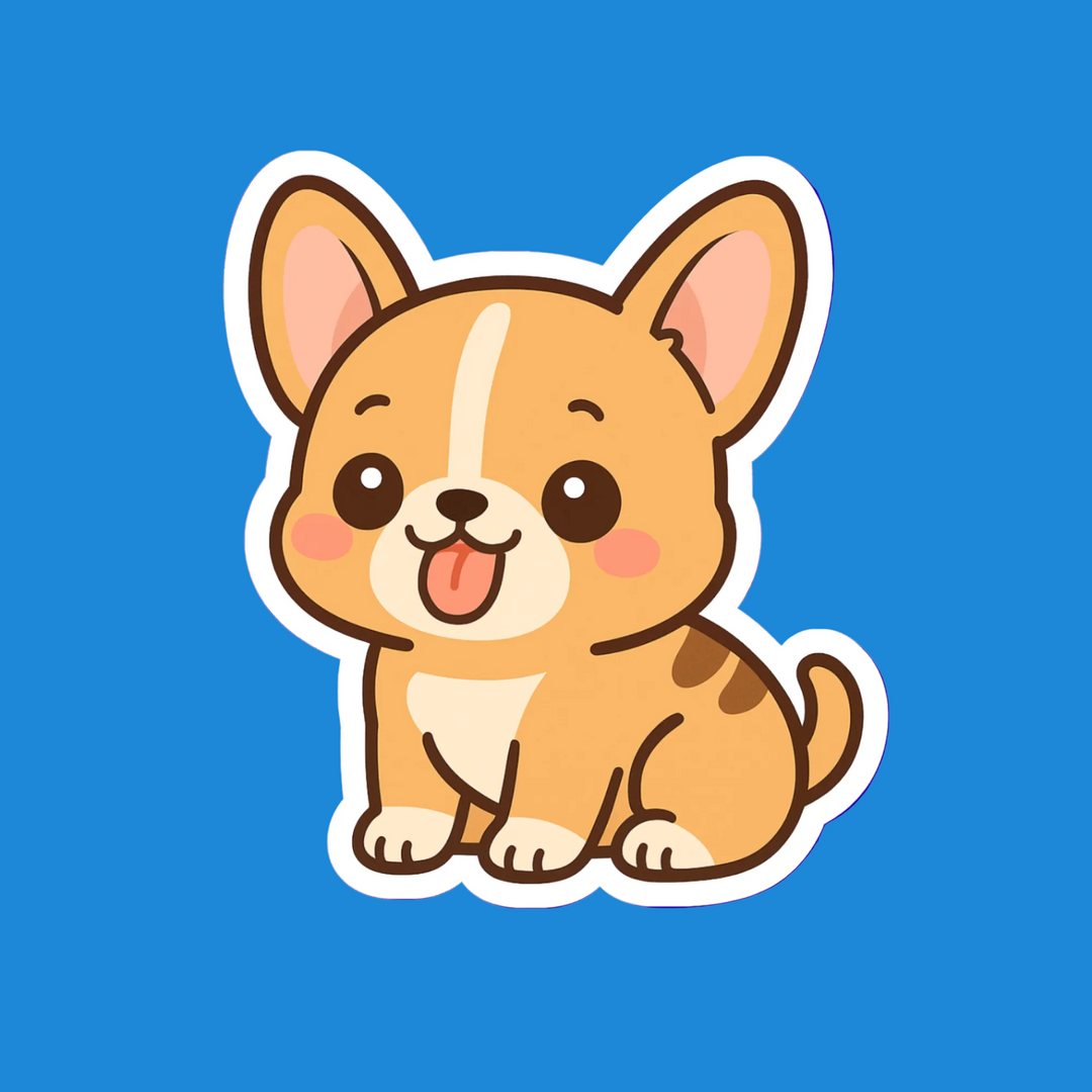 Cartoon dog sticker on a blue background