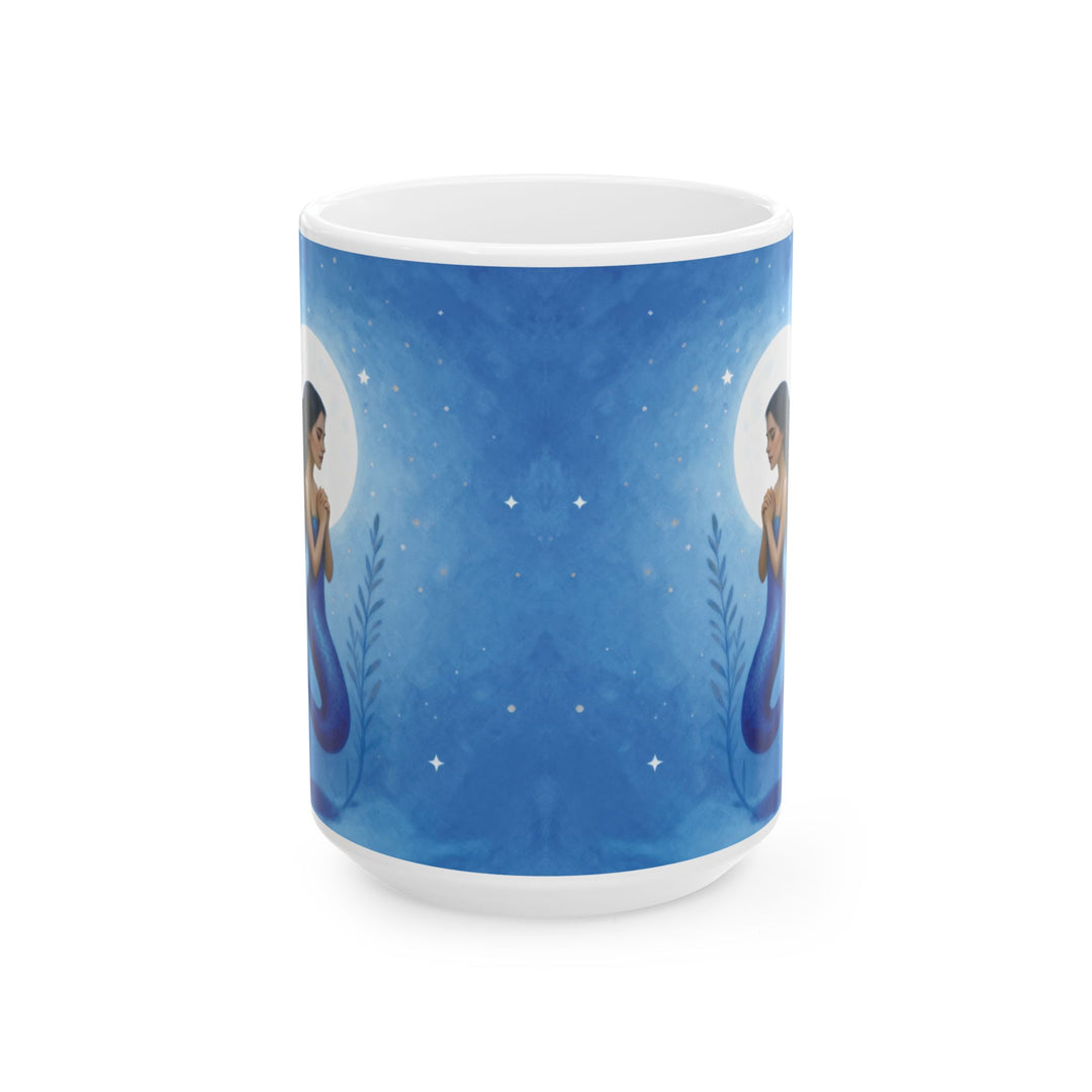 Blue Ethereal Mermaid Ceramic Mug – Ocean Lover Coffee Cup (15oz)