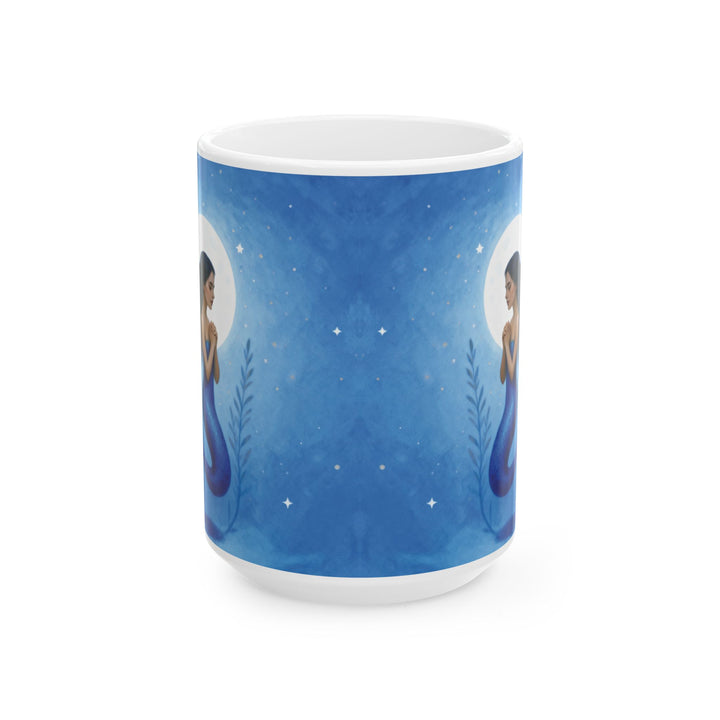 Blue Ethereal Mermaid Ceramic Mug – Ocean Lover Coffee Cup (15oz)