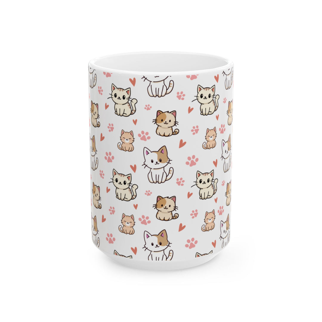 Kawaii Chibi Cats Ceramic Mug (15oz) — Cute Anime Cat Coffee Cup