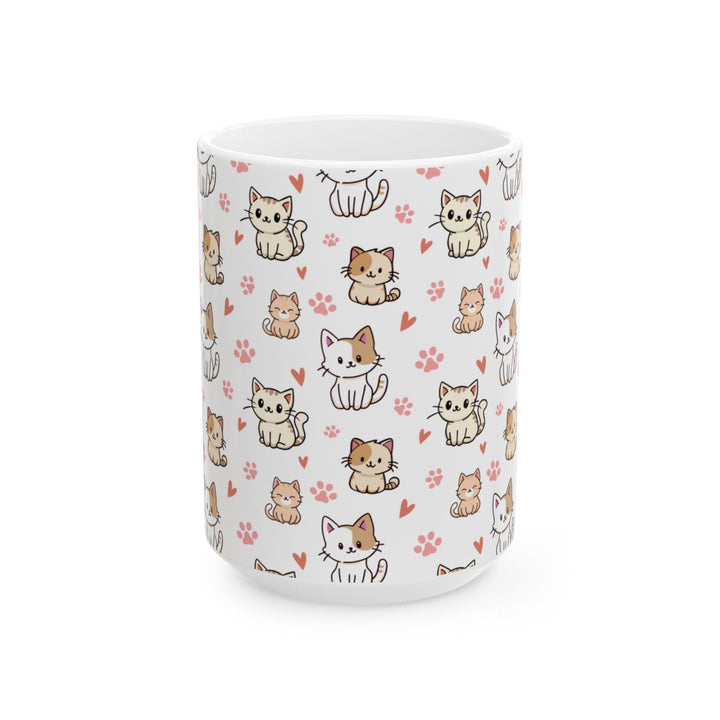 Kawaii Chibi Cats Ceramic Mug (15oz) — Cute Anime Cat Coffee Cup