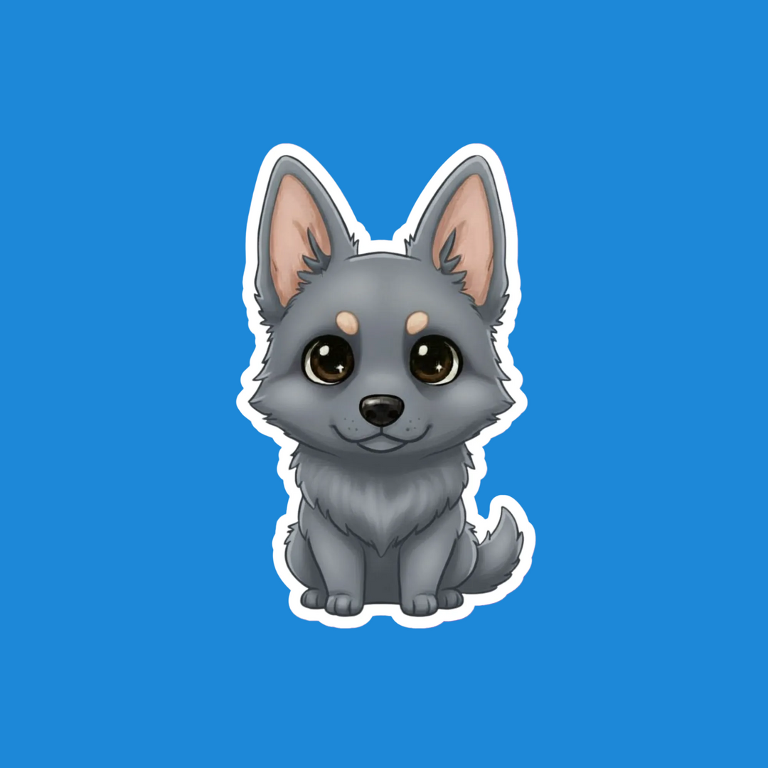 Cartoon dog sticker on a blue background