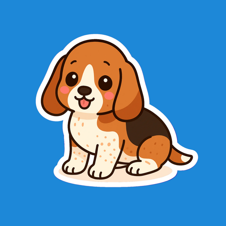 Cartoon dog sticker on a blue background