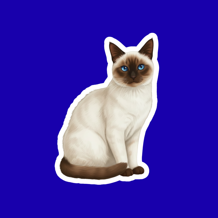 Sticker of a Siamese cat on a blue background