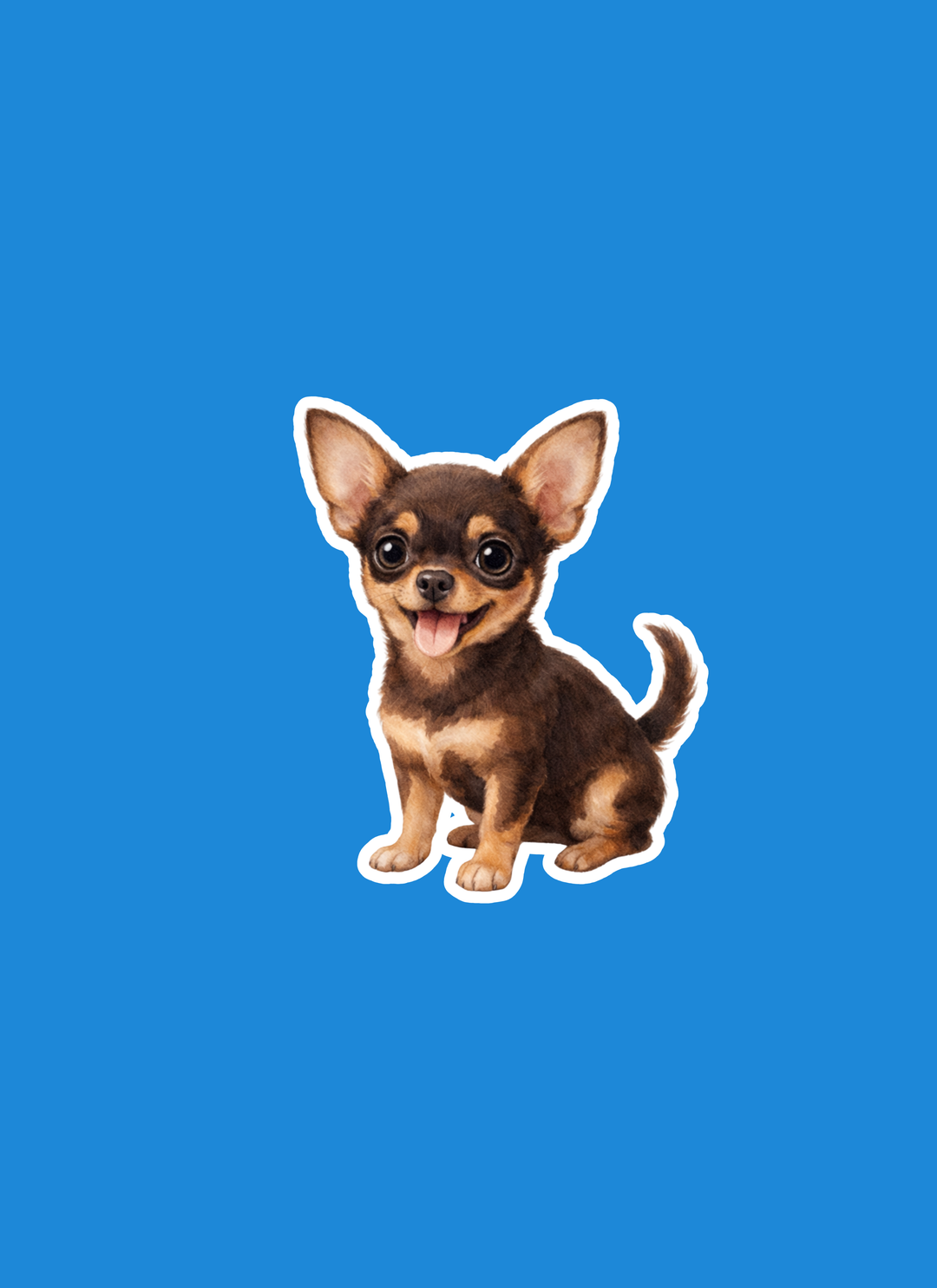Sticker of a small dog on a blue background