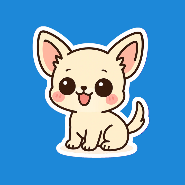 Cartoon dog sticker with a blue background