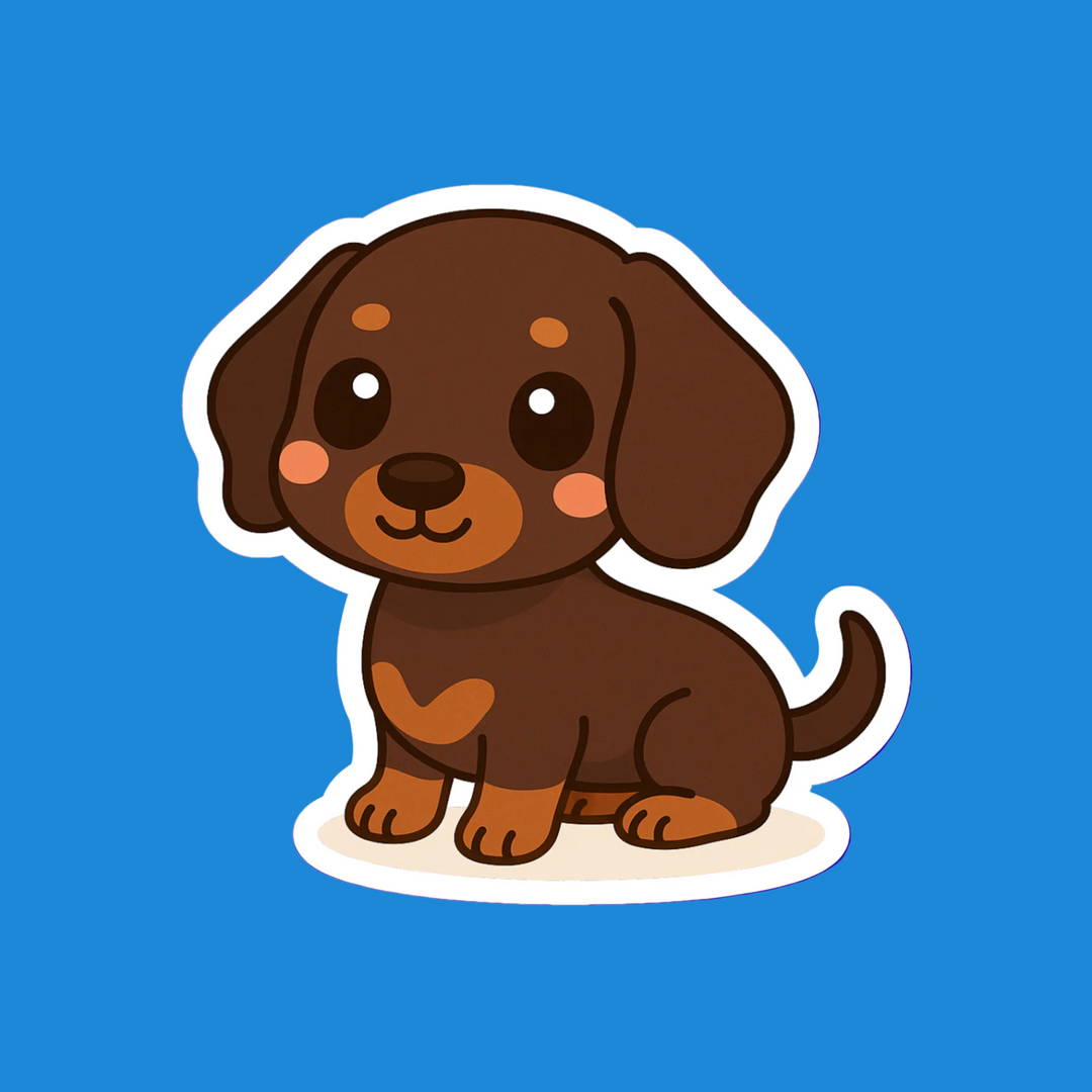 Cartoon dachshund on a blue background