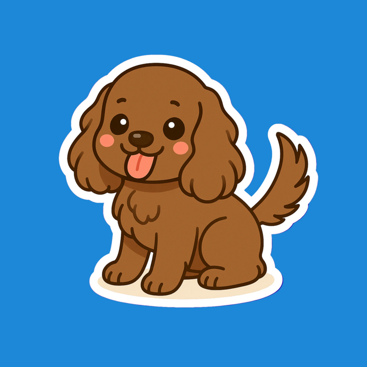 Cartoon brown dog with a blue background