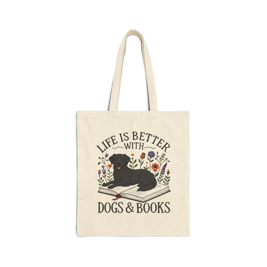 Tote Bag — "Life Is Better With Dogs & Books" Canvas Book Lover Tote - Designs by Mysh