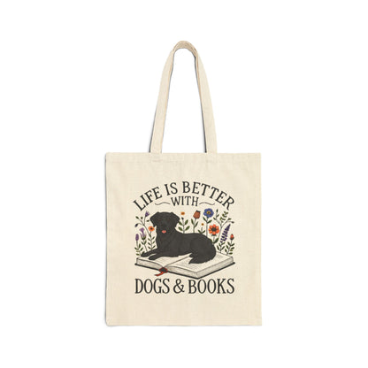 Tote Bag — "Life Is Better With Dogs & Books" Canvas Book Lover Tote