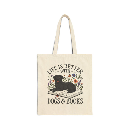 Tote Bag — "Life Is Better With Dogs & Books" Canvas Book Lover Tote
