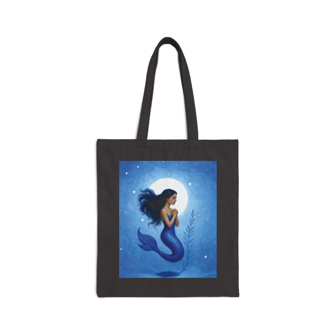 Mermaid Moon Canvas Tote - Ocean Blue Mermaid Illustration Beach Bag - Front view - Designs by Mysh