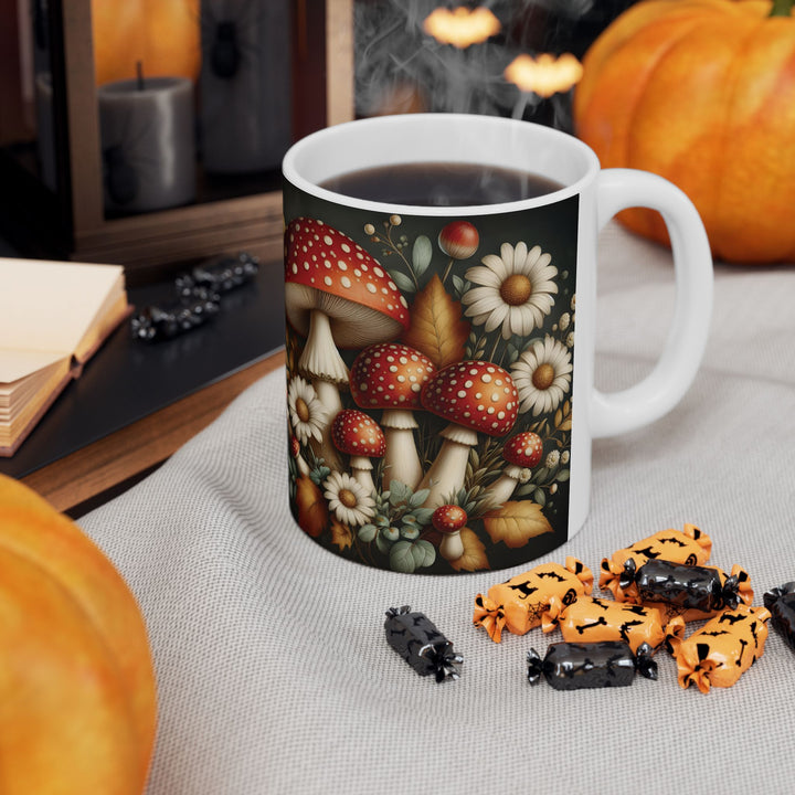 Mushroom Forest Ceramic Mug — 15oz Woodland Mushroom Motif Coffee Cup