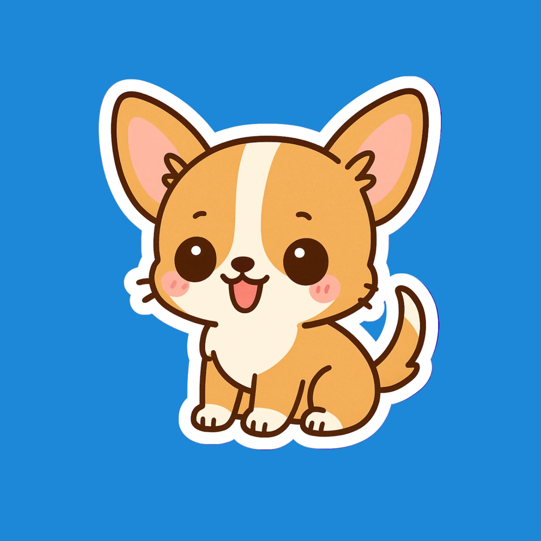 Cartoon dog sticker on a blue background