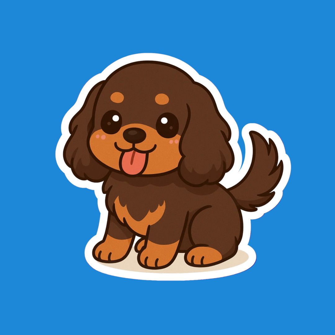 Cartoon dog sticker on a blue background
