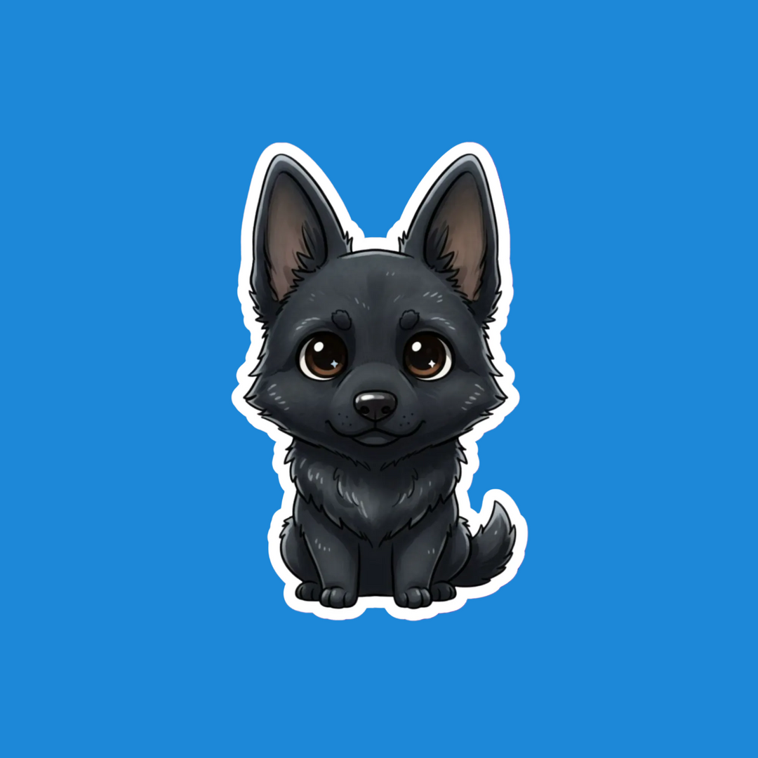 Cartoon black dog on a blue background