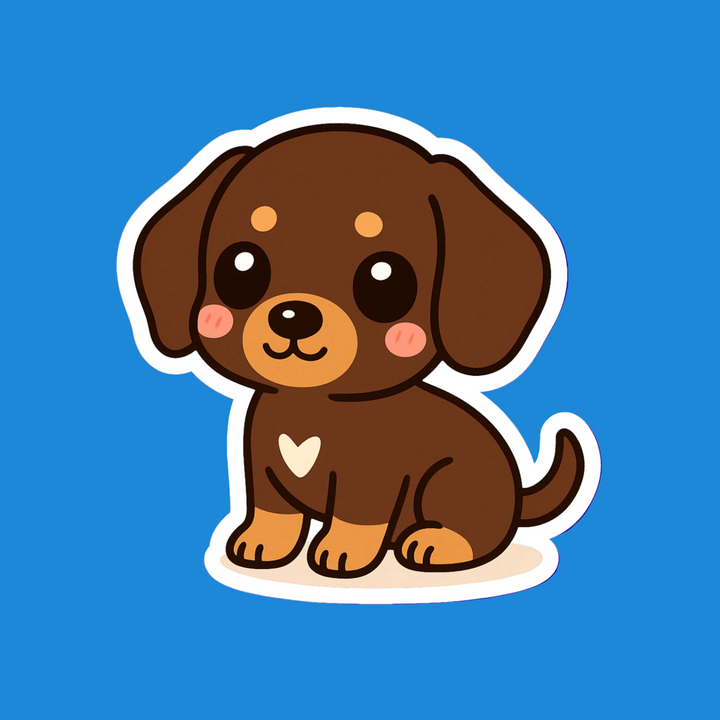Cartoon dog with a heart on a blue background