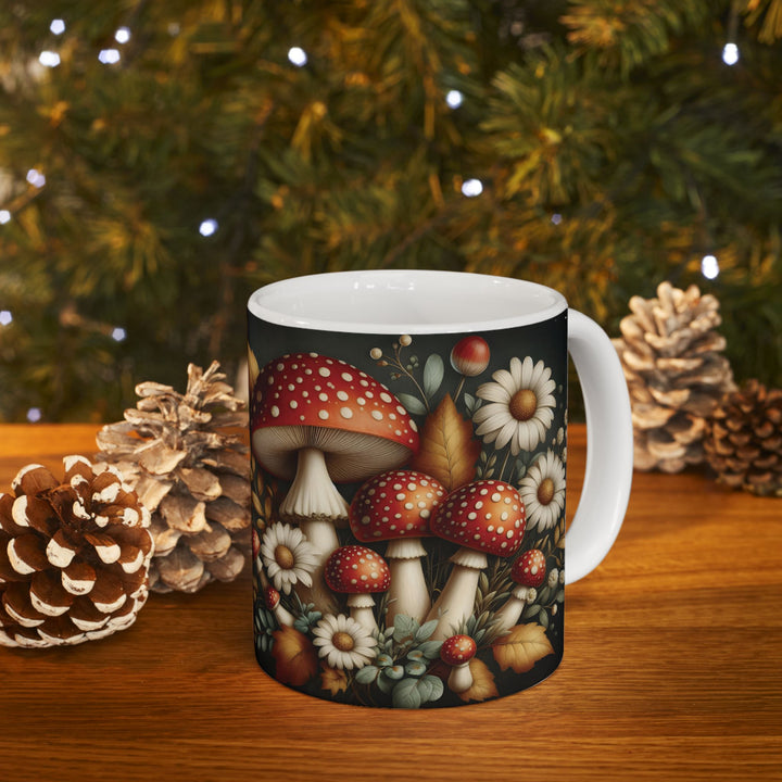 Mushroom Forest Ceramic Mug — 15oz Woodland Mushroom Motif Coffee Cup