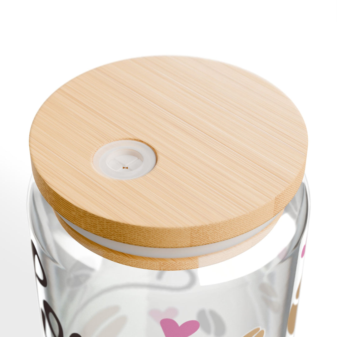 Love Coffee 16oz Sipper Glass — Hearts &amp; Coffee Beans Design - Designs by Mysh