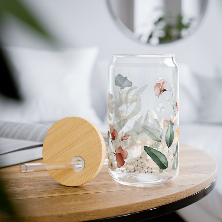 Watercolor Flower Motif - 16oz Sipper Glass - Designs by Mysh