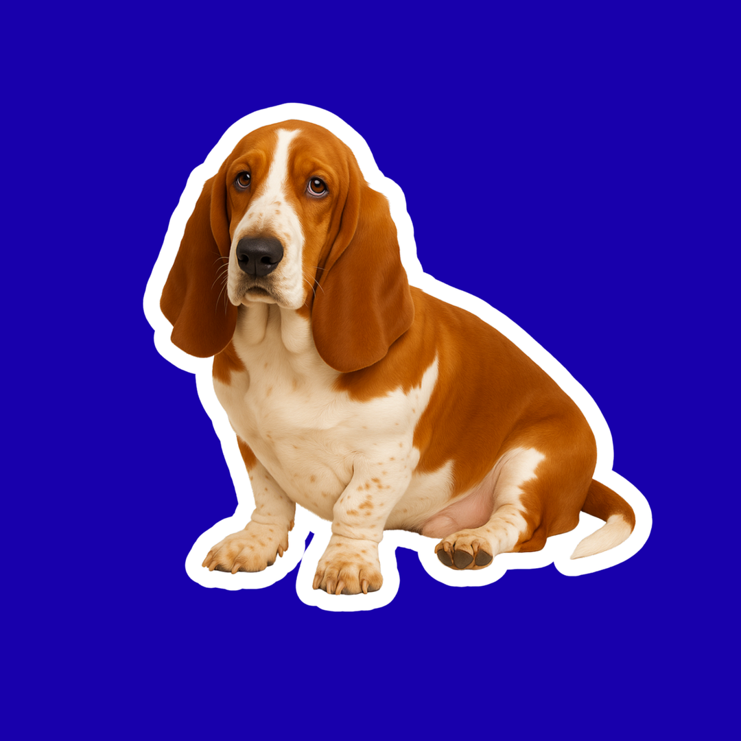 Basset Hound Dog Stickers – Watercolor Vinyl Sticker, 3” Durable Pet Decal for Laptop, Water Bottle, Journal - Designs by Mysh